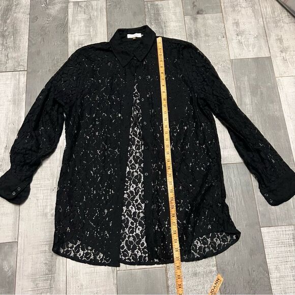90s Calvin Klein Lace Sheer Black Button Down Tab Sleeve Oversized Tunic Shirt M - Picture 14 of 14